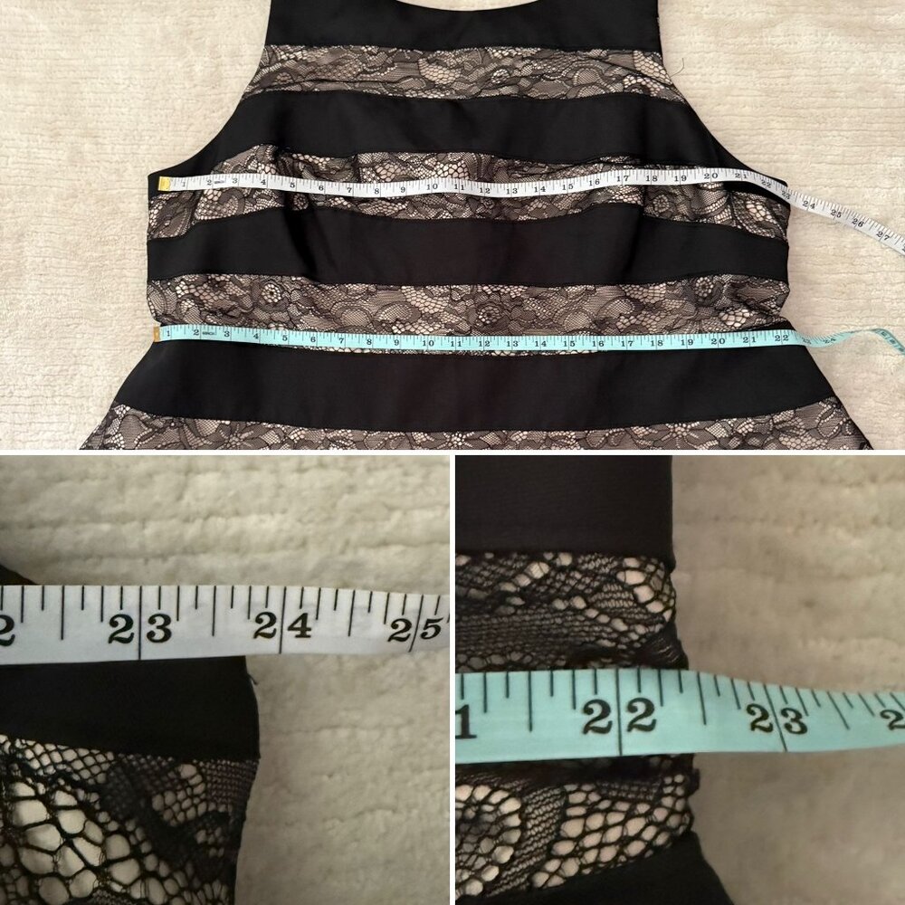 Adrianna Papell Black Silver Lace Mikado Striped Sleeveless Hi Lo Dress 22W Gown - Picture 8 of 11